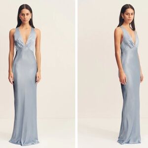 NWT Shona Joy La Lune Plunged Cross Back Maxi Dress - Size O in Powder Blue